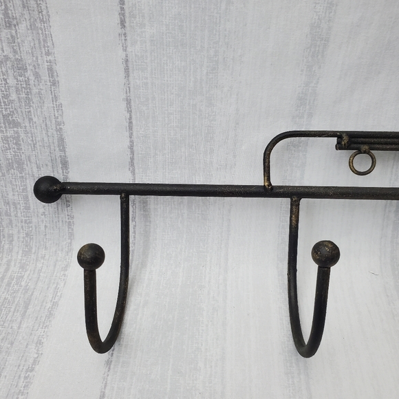 DecorativeIron Trumpet Shape Wall Hook Black w/hints of gold. 21" long - Picture 2 of 9